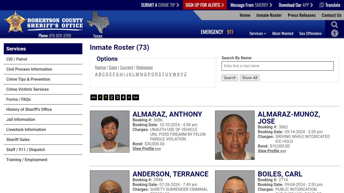 Inmate Roster - Current Inmates - Robertson County TX Sheriff