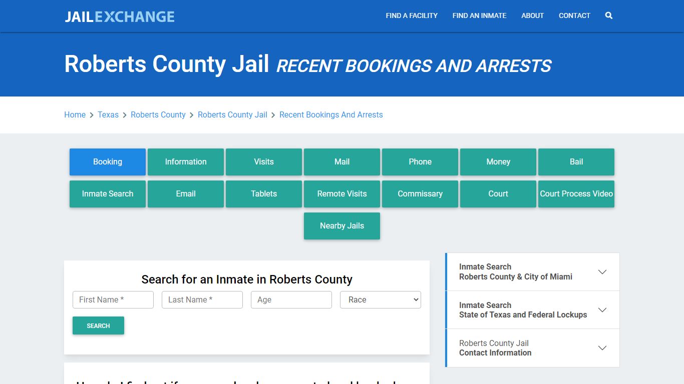 Roberts County Jail Recent Bookings And Arrests - Jail Exchange