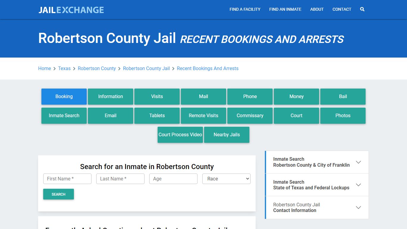 Robertson County Jail Recent Bookings And Arrests - Jail Exchange